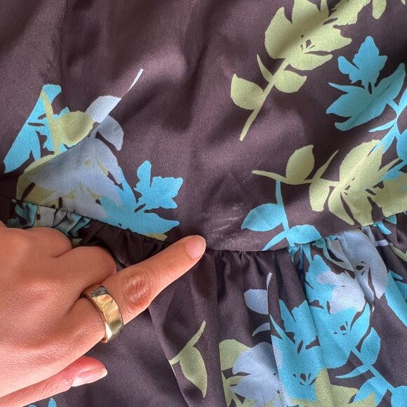 eShakti Sz L Custom Blue Green Floral Black Maxi Wrap Dress Bloomcore Boho - Picture 9 of 16